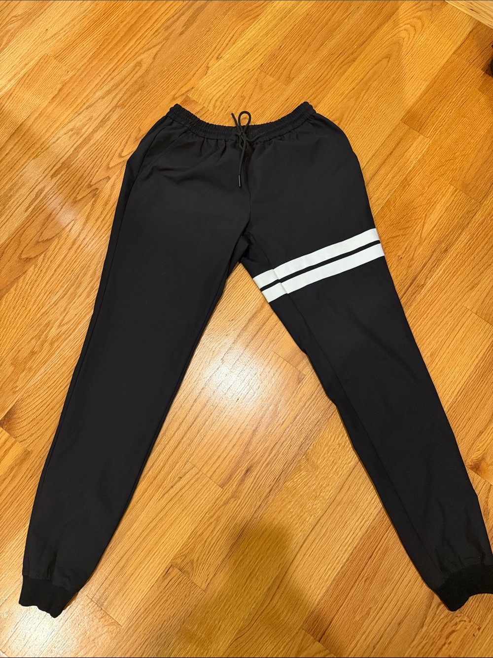 Men’s Black Jogger Pants with White Stripes